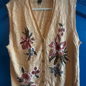 Koret Beige Floral V-Neck Sweater Vest